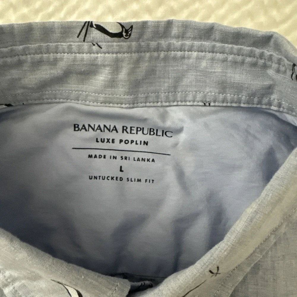 Penguin Skiing Banana Republic Luxe Poplin Shirt Mens Large Blue Untucked Slim - Picture 2 of 7